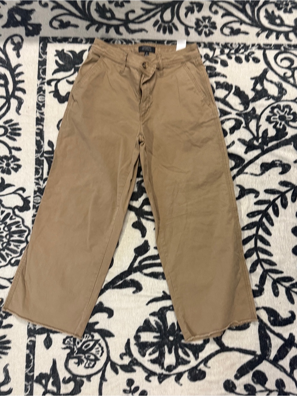 Casual Wide-Leg Pants in Tan with raw hem